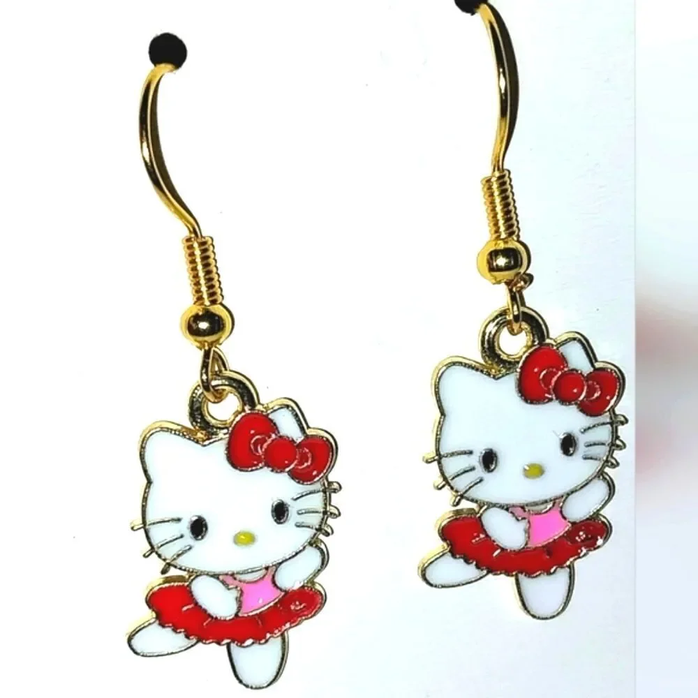 Whimsical character kitty dangle earrings for girls and women